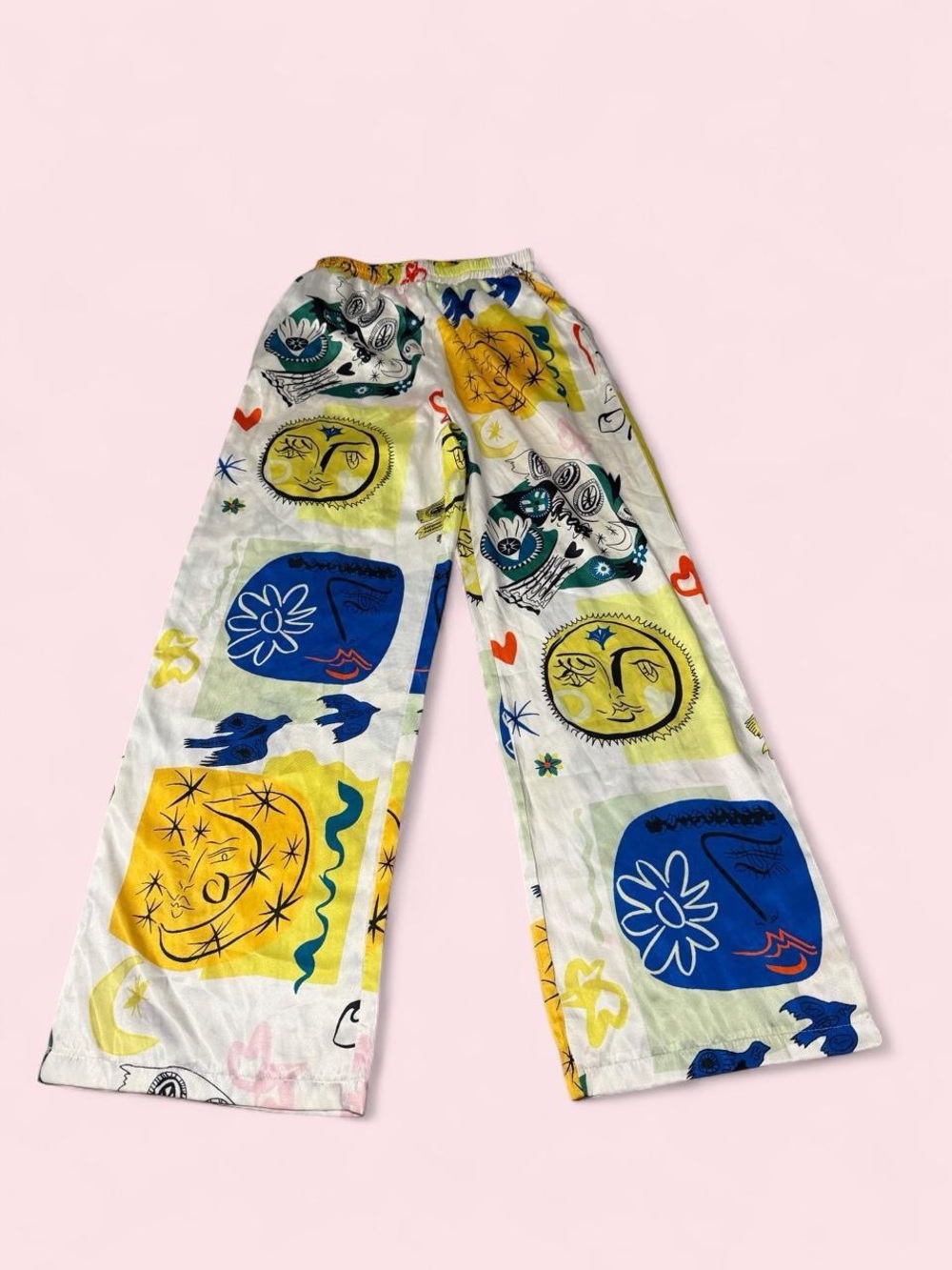 vestique White wide leg Pants with Blue, Yellow, Green & Orange Celestial Prints
